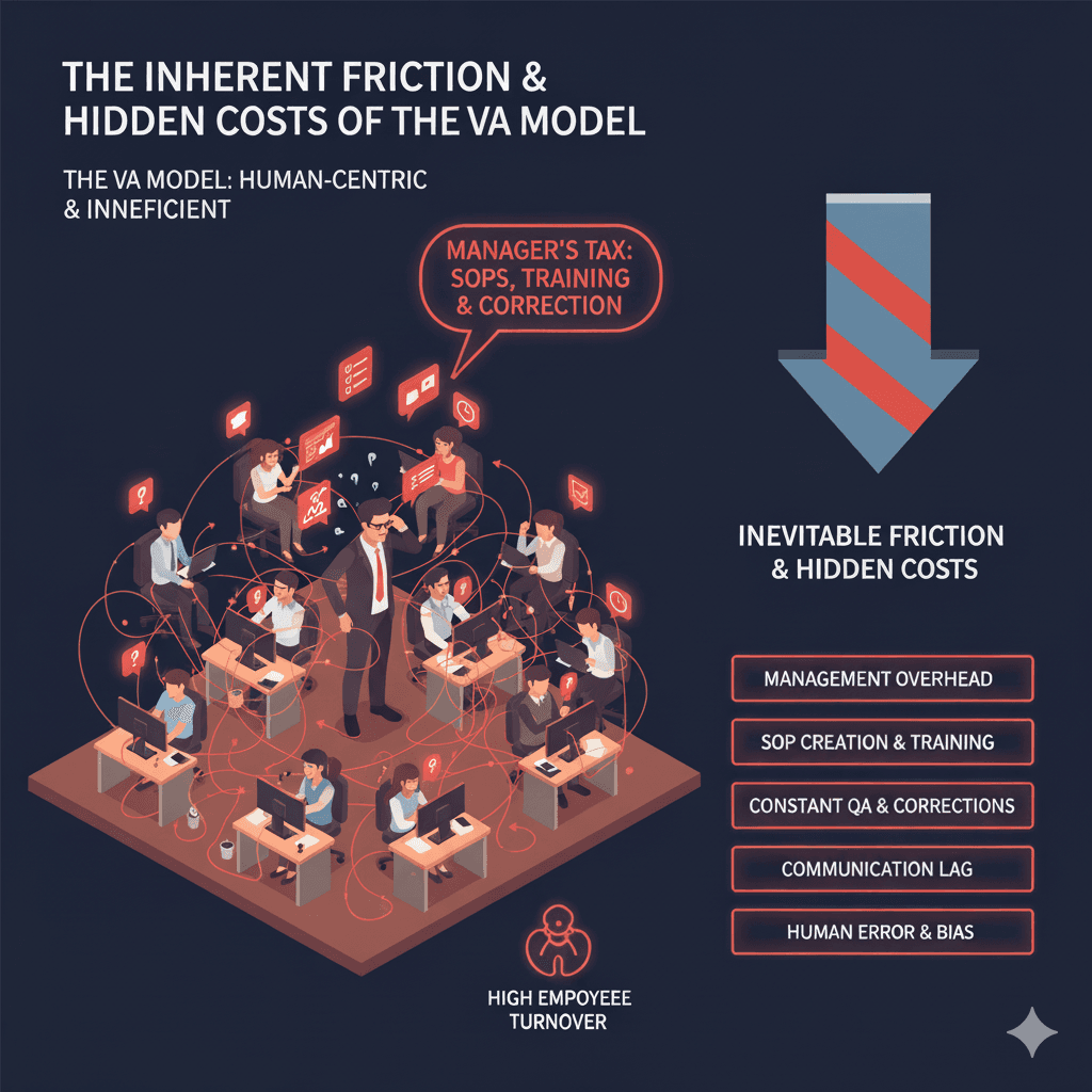 Graphic showing AI agent executing VA tasks autonomously